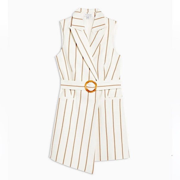 NWOT- Topshop- Belt Stripe Sleeveless Blazer- Size US 10 - Picture 4 of 10